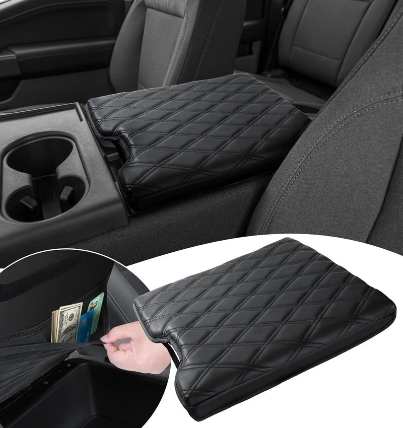 Sinvanho Thickened Center Console Armrest Cover with Hidden Pockets for 2015-2025 F150 Accessories, 2017-2025 F250 F350 F450, PU Leather Middle Console Protective Cover (Jump Seat Console Only) - Image 1